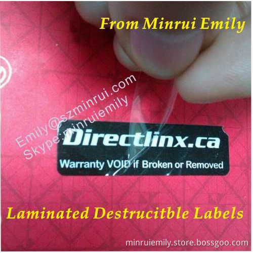Custom Laminated Destructible Vinyl Labels,gloss Finished Destructive Labels,laminated Fragile Labels 